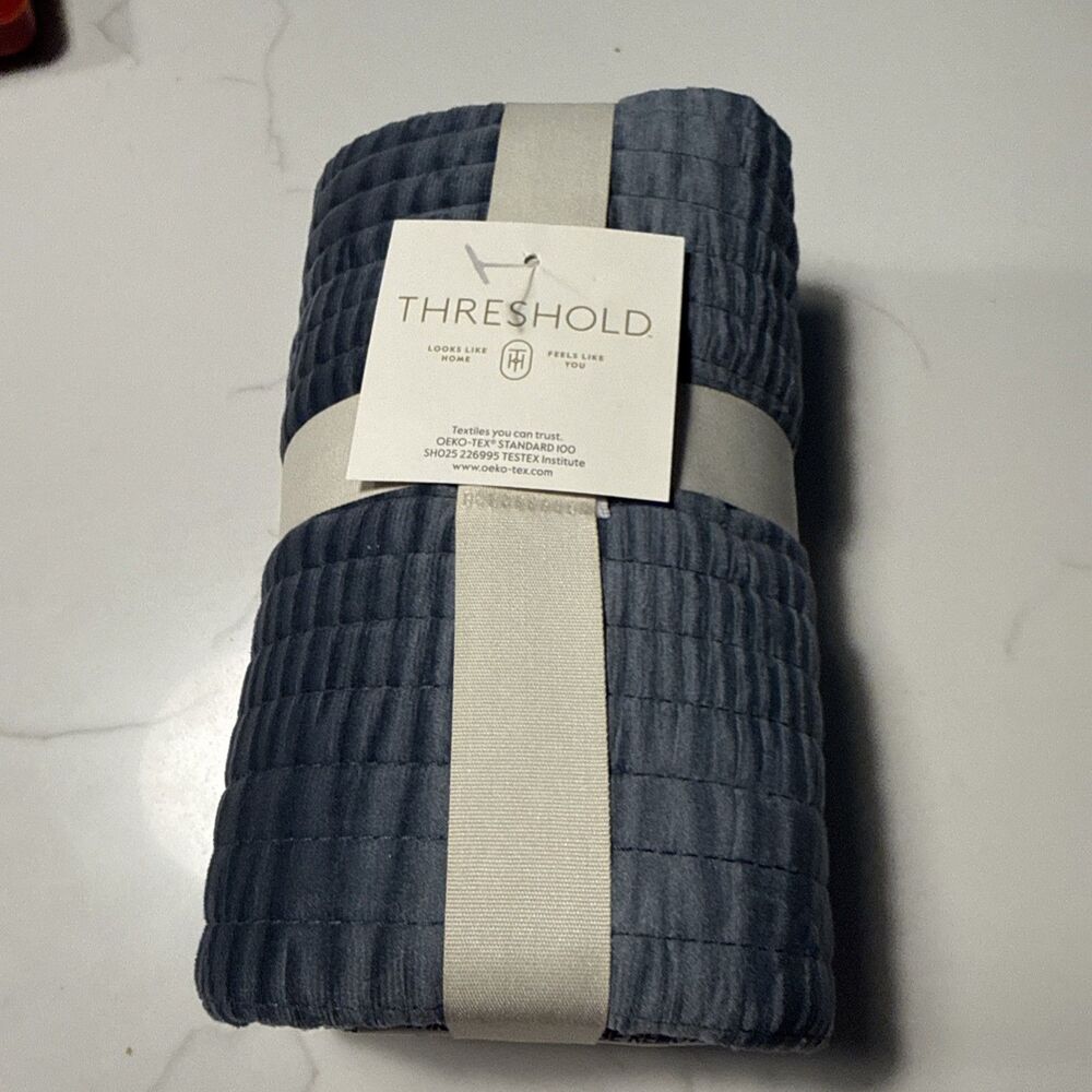 Threshold Ruched Velvet King Sham 36 X 20 Blue Gray Textured Modern NWT
